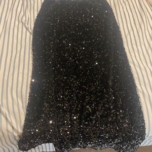 Elegant Black Sequin Maxi Skirt
